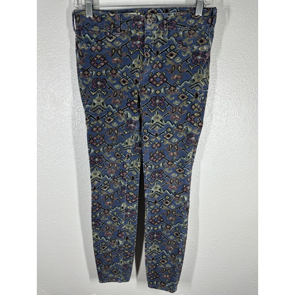 Pilcro And The Letterpress Jeans Womens 25 Blue High Rise Skinny‎ Corduroy Print